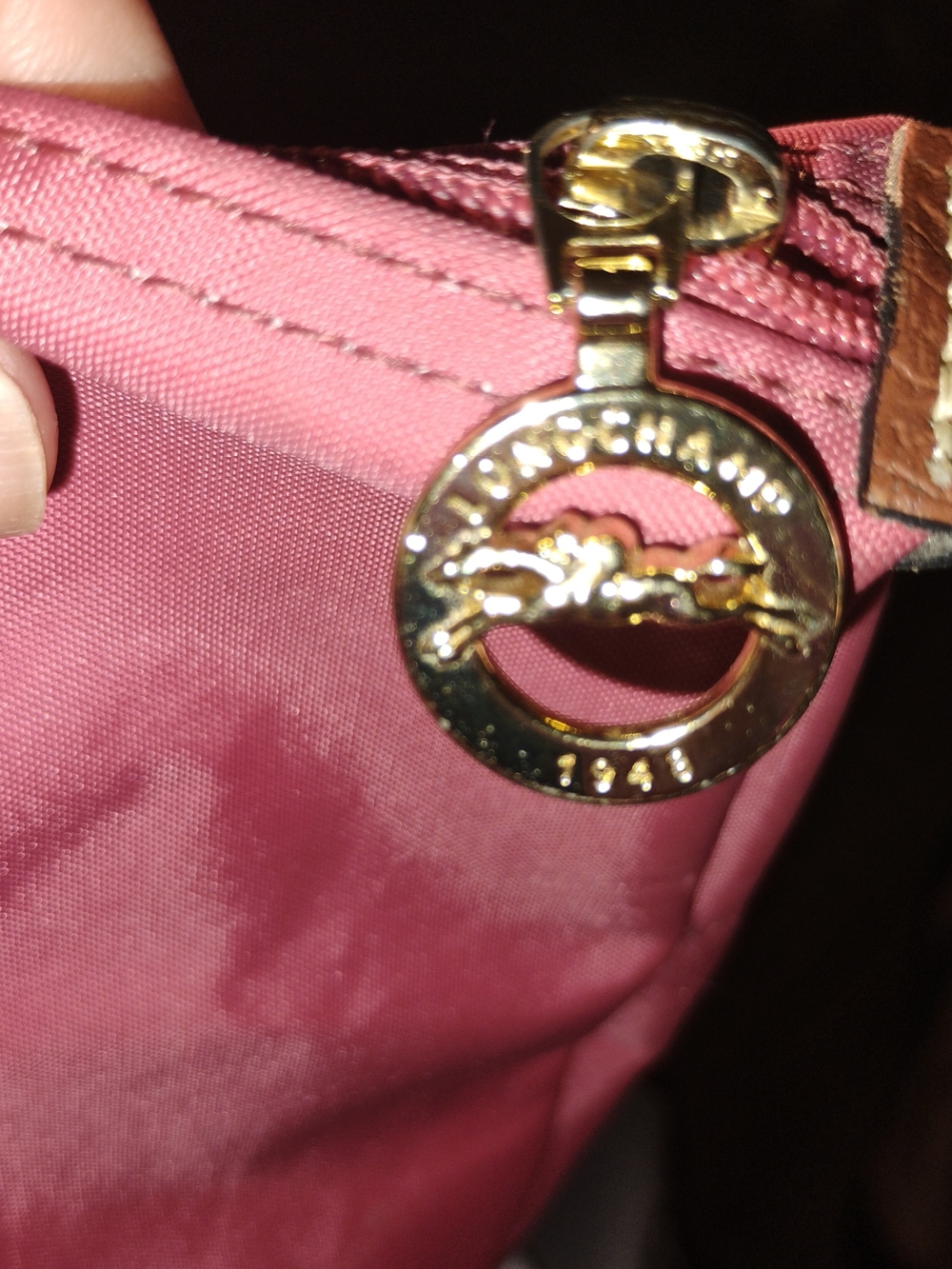 Longchamp Pink Nylon Tote with Brown Trim - Picture 5 of 10